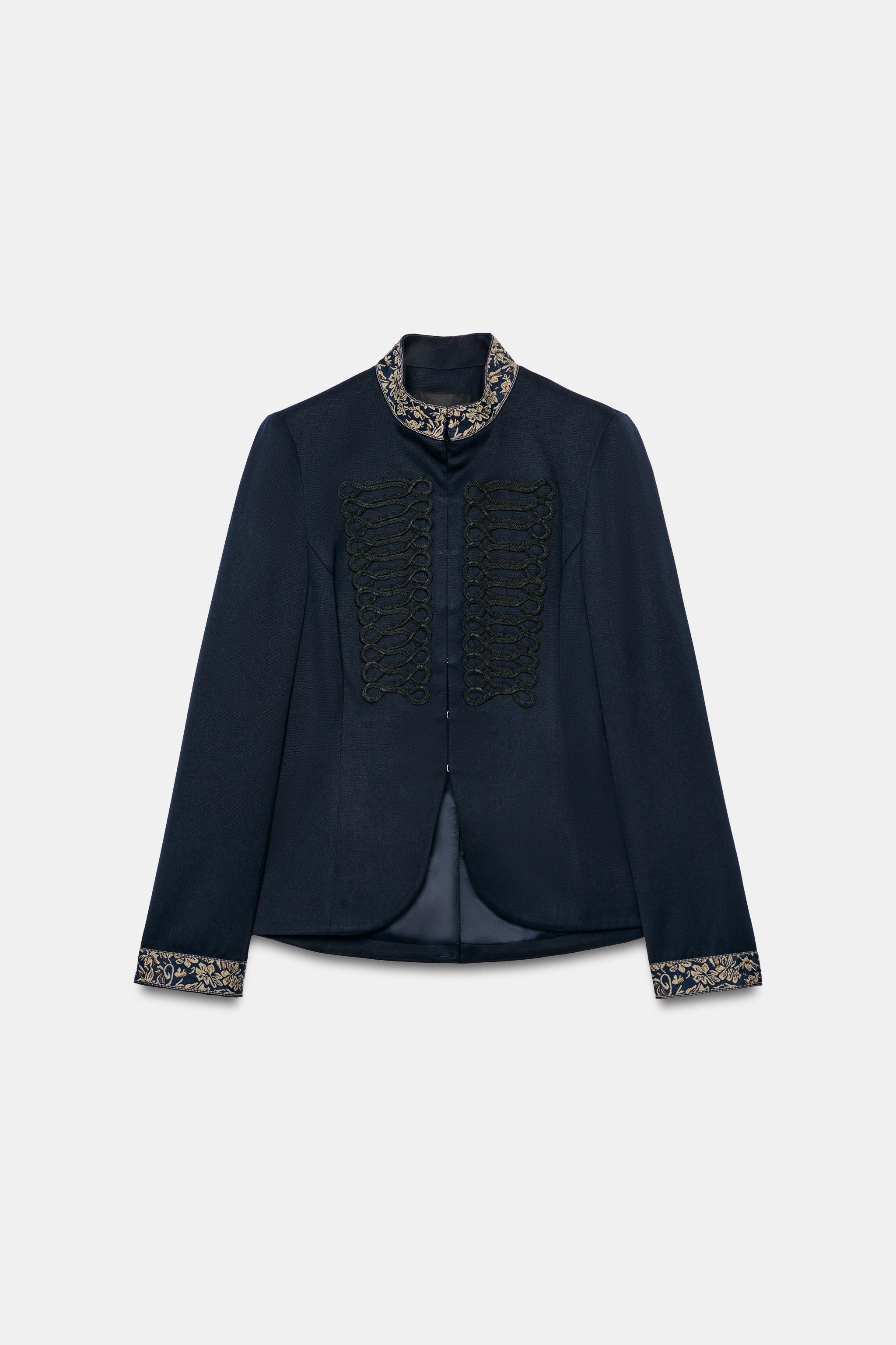 ZW COLLECTION CONTRAST EMBROIDERED WOOL-BLEND FROG-FASTENING JACKET