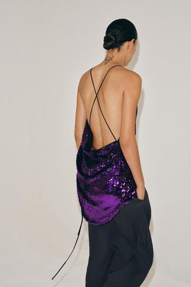 TOP DRAPÉ À PAILLETTES ZW COLLECTION - Violet de Zara - Image 4