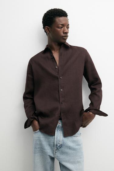 Zara Slim fit 100% linen shirt - white