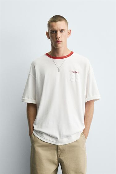 T-SHIRT COL CONTRASTÉ - Blanc de Zara - Image 1