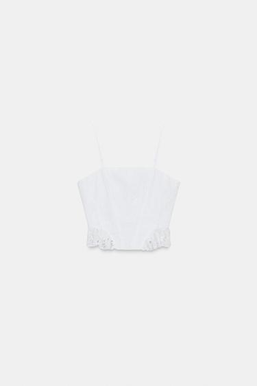 EMBROIDERED CROP TOP - White by Zara - Image 0
