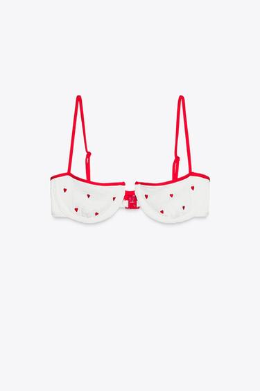 EMBROIDERED ELASTIC UNDERWIRED BIKINI TOP - Ecru by Zara