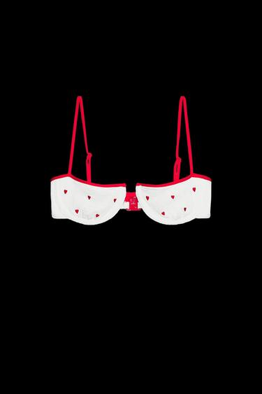 EMBROIDERED ELASTIC UNDERWIRED BIKINI TOP - Ecru by Zara - Image 0