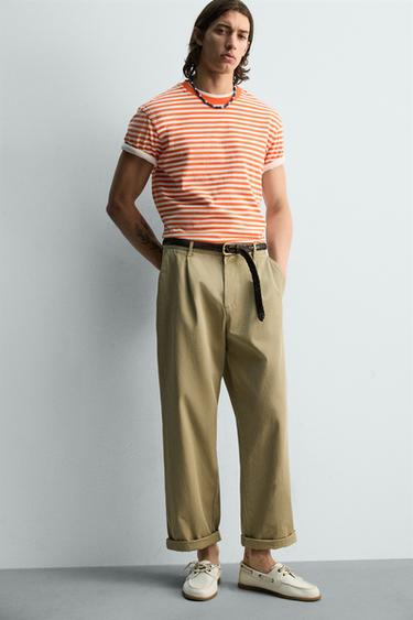 REGULAR FIT STRIPED JACQUARD T-SHIRT - white-orange by Zara - Image 5
