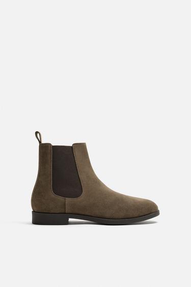 Zara LEATHER CHELSEA BOOTS - Taupe Gray