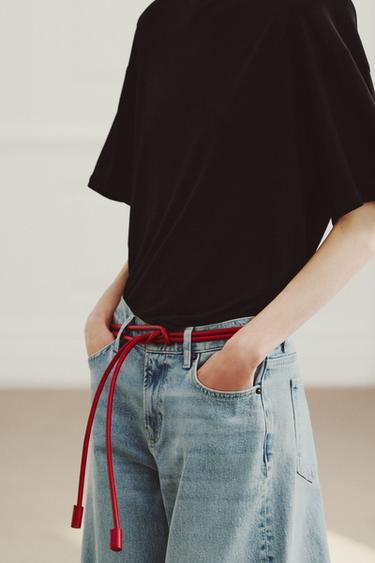 Zara 100% LEATHER CORD BELT - Red