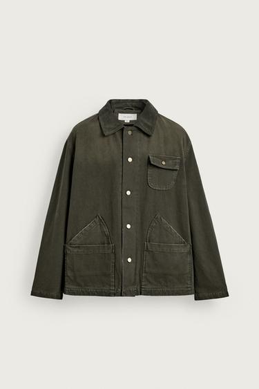 WASHED JACKET WITH COMBINED COLLAR - Dark bottle green by Zara