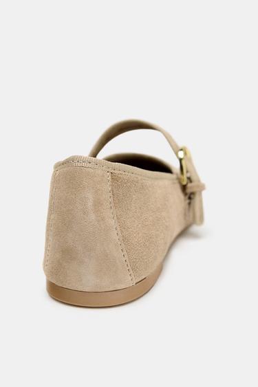 SUEDE STRAP BALLET FLATS - Sand Brown by Zara - Image 3