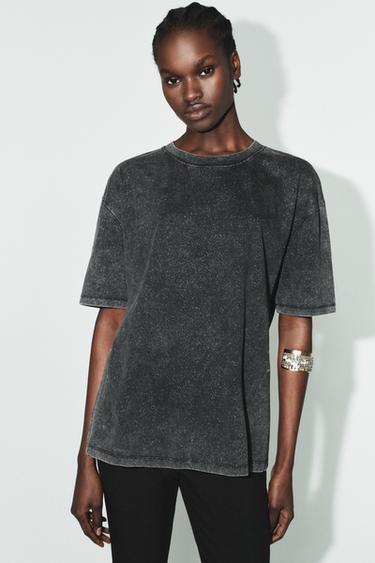Zara WASHED EFFECT BILLOS T-SHIRT - Black