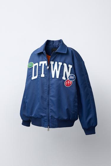 WATER-REPELLENT VARSITY BOMBER JACKET — Blue 2
