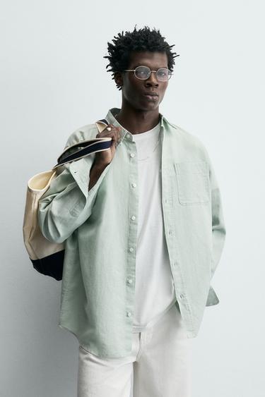 REGULAR FIT LINEN BLEND SHIRT - Sea green by Zara