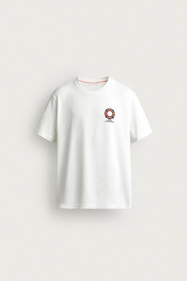 CAMISETA REGULAR FIT BORDADO COMBINADO - Blanco roto de Zara