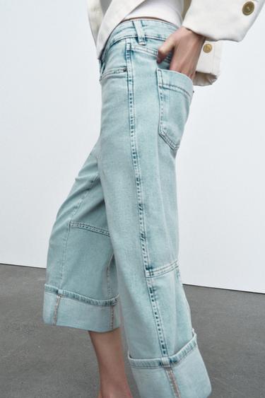 ZW COLLECTION MID-WAIST CAPRIS JEANS - Light blue by Zara