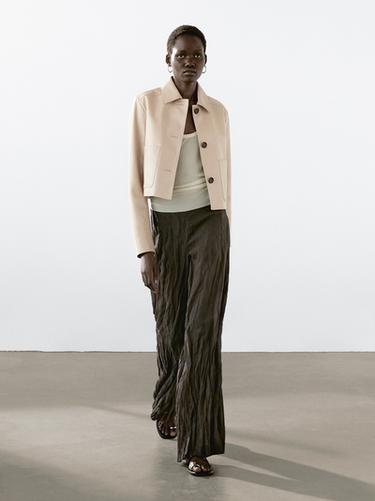 Zara Cropped nappa leather jacket - Ecru / Khaki