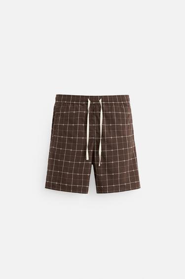 CHECKED JACQUARD BERMUDA SHORTS - Chocolate by Zara - Image 6