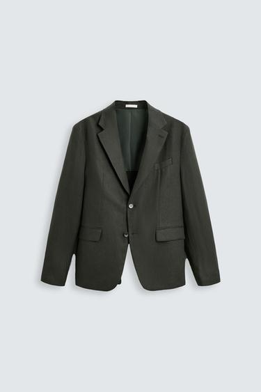 100% LINEN SUIT BLAZER - Dark khaki by Zara