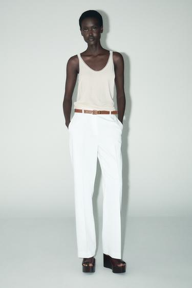 PANTALÓN RECTO CINTURÓN - Blanco de Zara