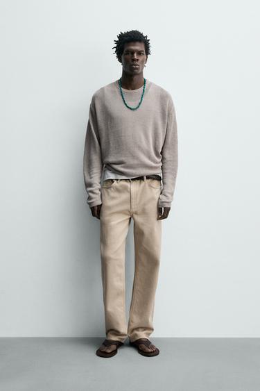 REGULAR FIT PULLOVER AUS 100 % LEINEN - Taupegrau von Zara