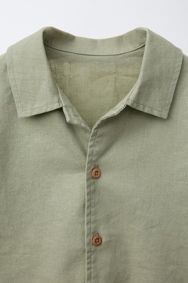 CHEMISE AVEC LIN ET COTON - Kaki de Zara - Image 2