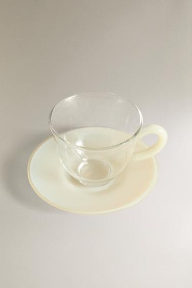 COLOURED BOROSILICATE GLASS COFFEE CUP AND SAUCER - Yellow by Zara - Image 1