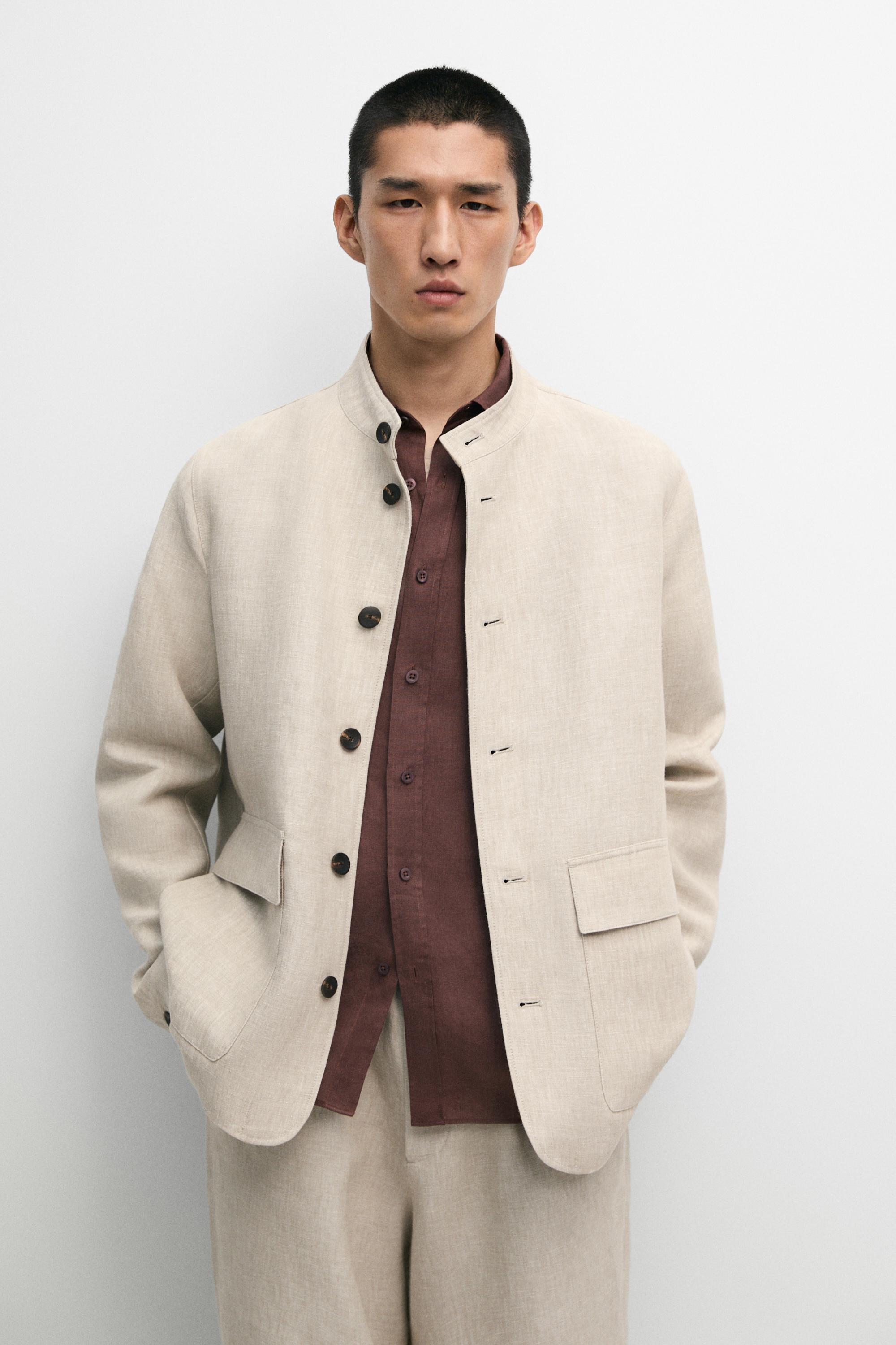 100% linen total look overshirt — Beige