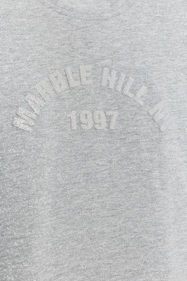 T-SHIRT INSCRIPTION FIL MÉTALLISÉ - Gris chiné de Zara - Image 5