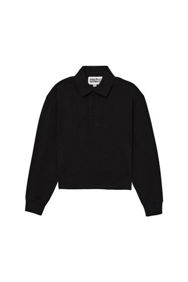 Zara CROPPED FIT COTTON POLO SHIRT - Black