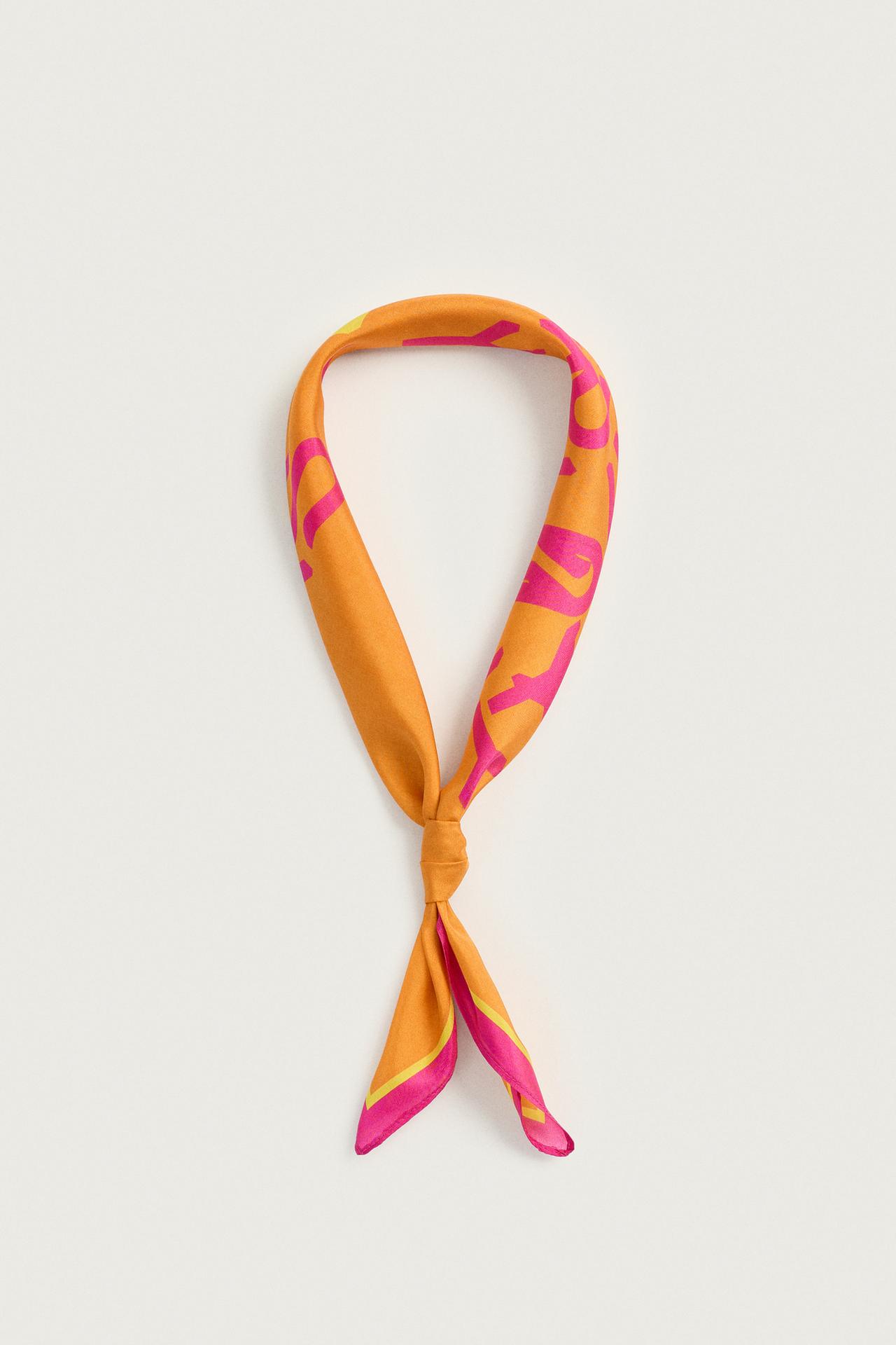 LOVE PRINT 100% SILK BANDANA — Orange