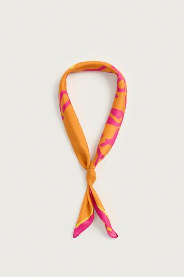 LOVE PRINT 100% SILK BANDANA — Orange 2