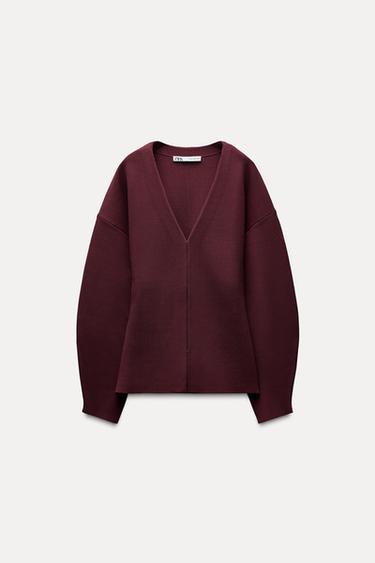 FITTED WAIST PLAIN KNIT JACKET - Burgundy by Zara