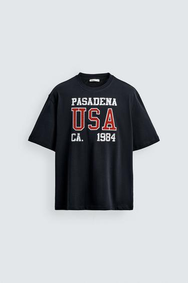 T-SHIRT MIT TEXT-AUFNÄHERN - Marineblau von Zara