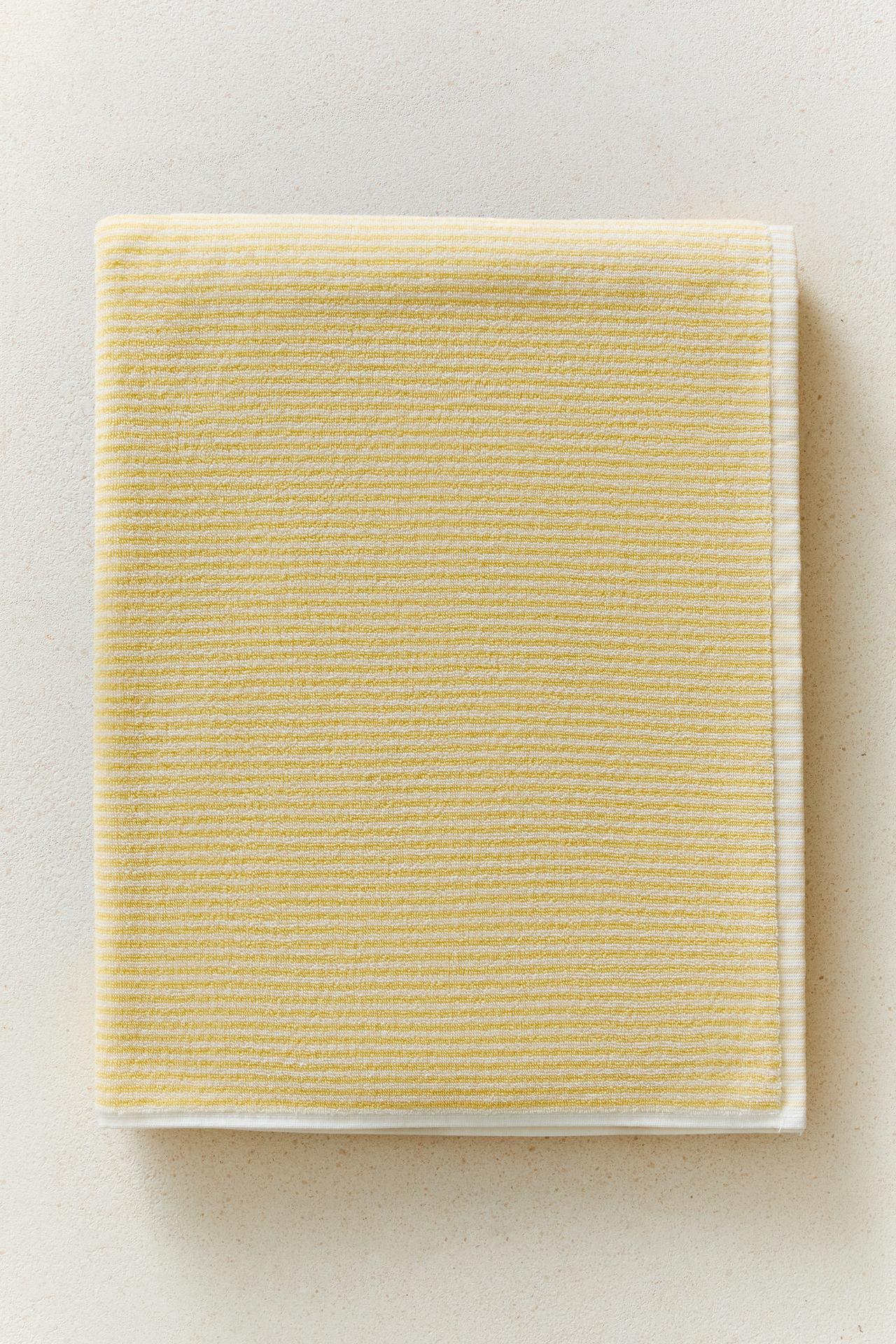 STRIPED COTTON BATH TOWEL — Yellow
