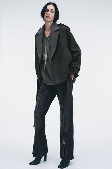 معطف قصير بحزام إصدار محدود من ZW COLLECTION - رمادي فيجوريه by Zara