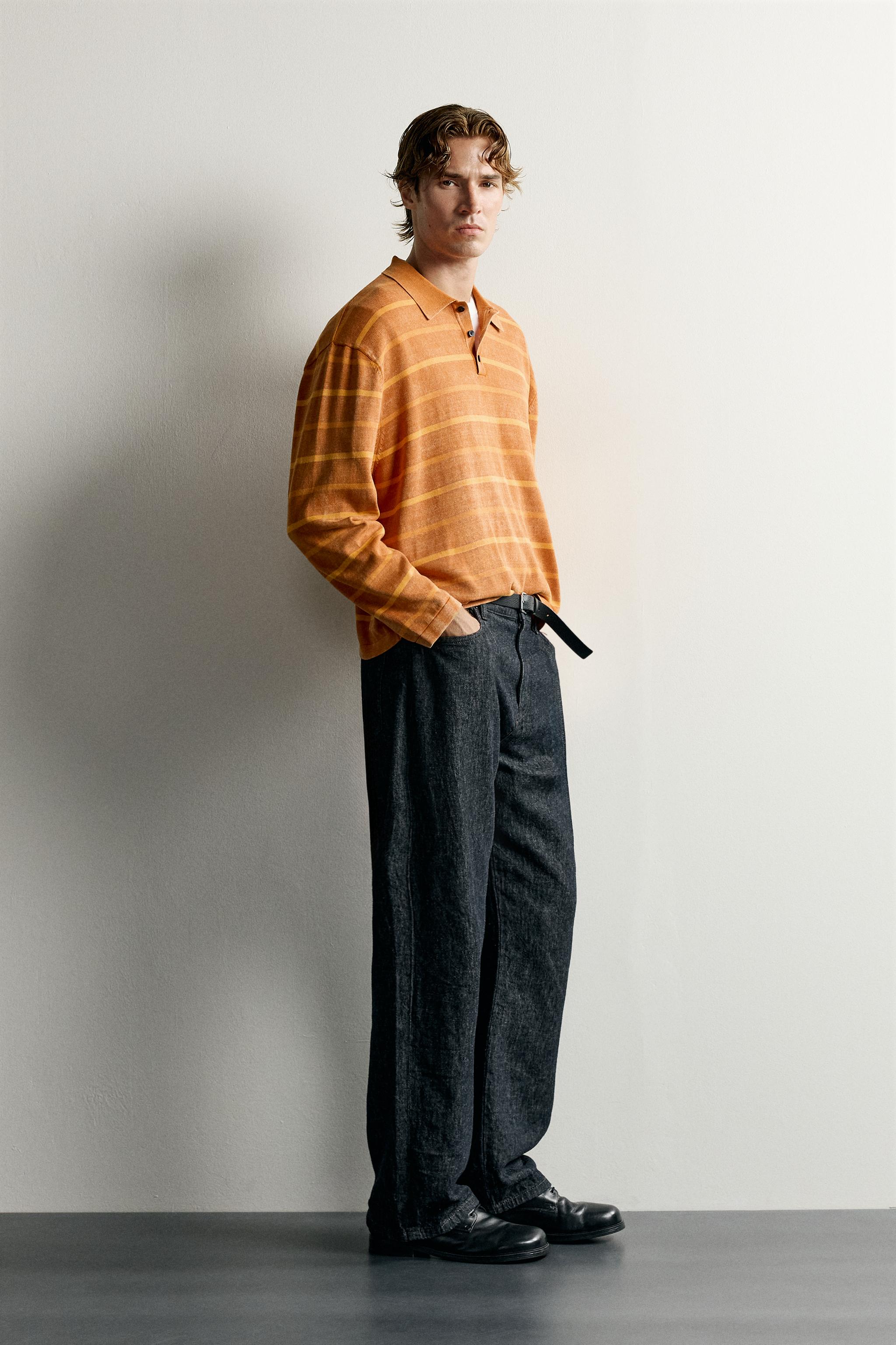 Zara Yıkamalı Çizgili Triko Polo T-Shirt görsel 4