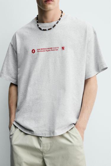 CONTRAST PRINTED SLOGAN T-SHIRT - Grey marl by Zara - Image 4