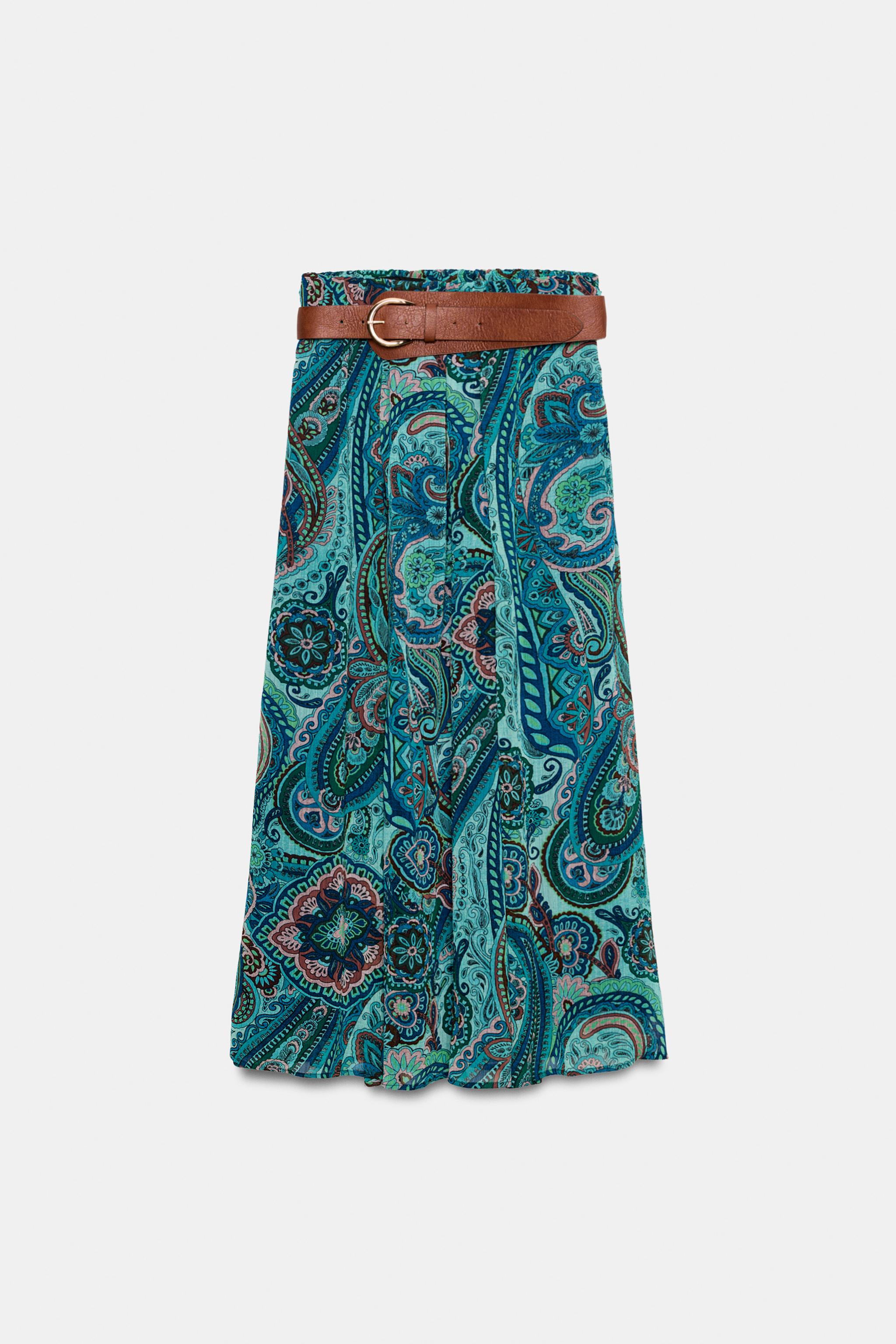 PRINTED BELTED SKIRT