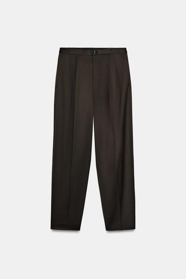 Zara ZW COLLECTION PLEATED PANTS - Dark brown