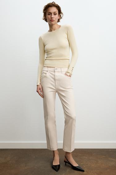 ZW COLLECTION MID-WAIST JEANS - Ecru by Zara