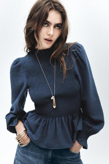 SMOCKED SHIRT - Blue by Zara