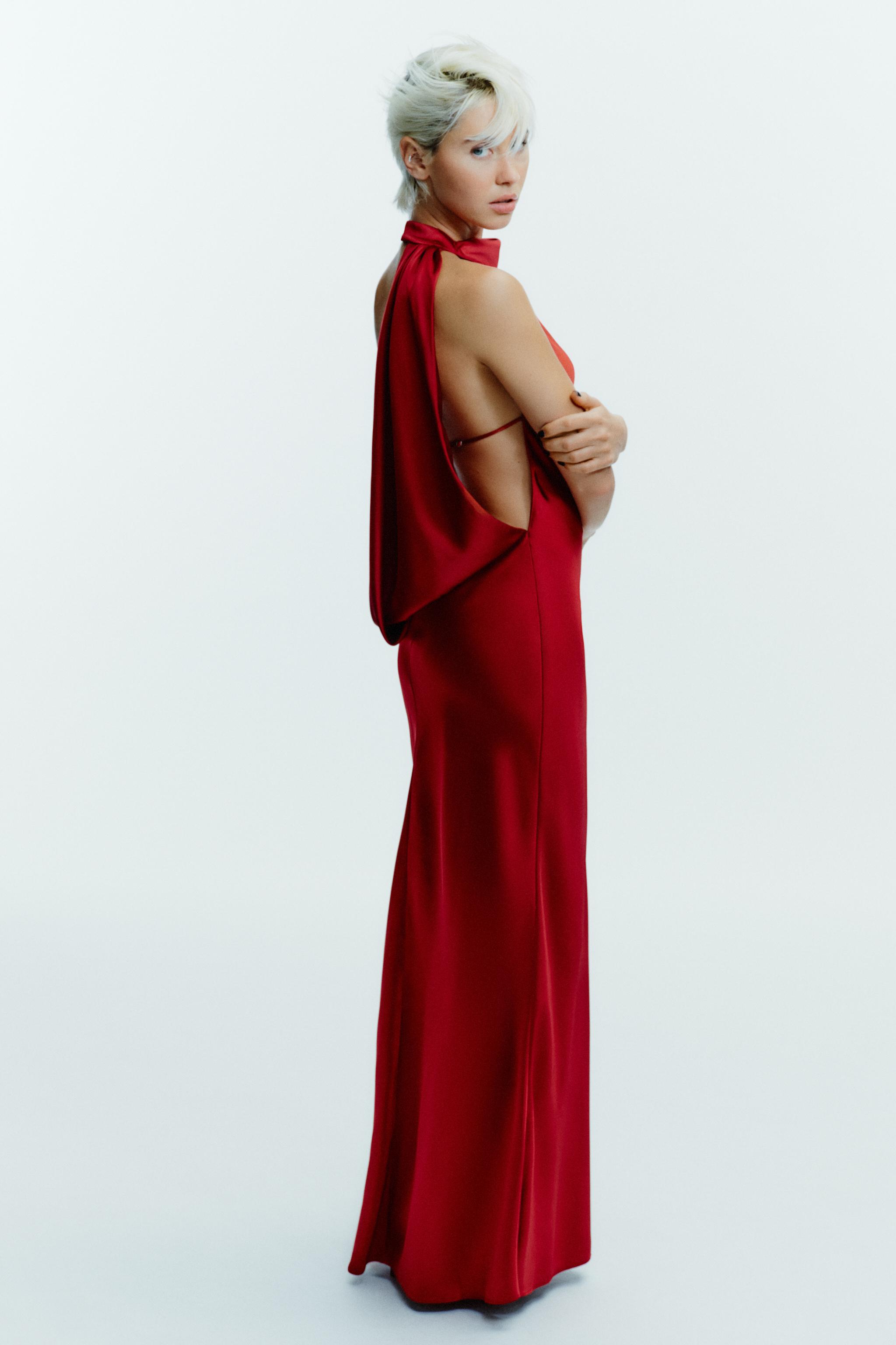 LONG SATIN HALTER DRESS