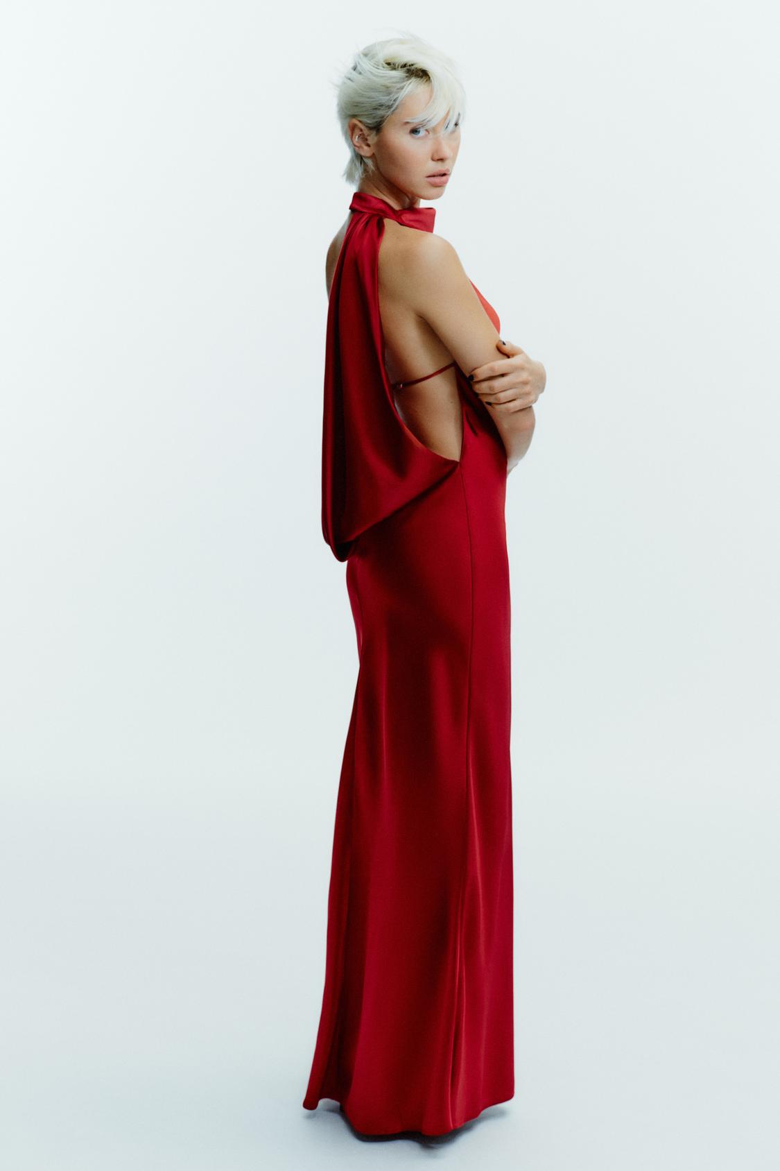 LONG SATIN HALTER DRESS