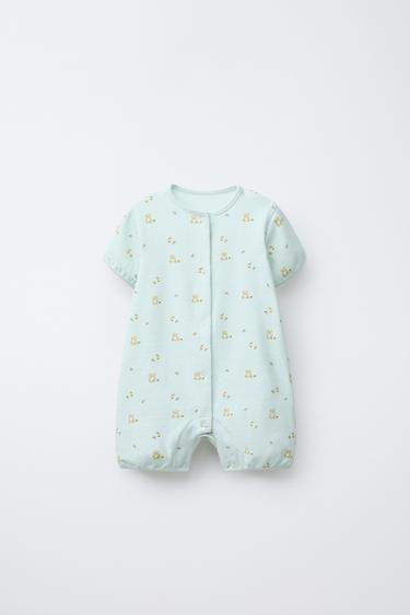 Zara 0-18 MONTHS/ SHORT TEDDY BEAR PAJAMAS - Sea green