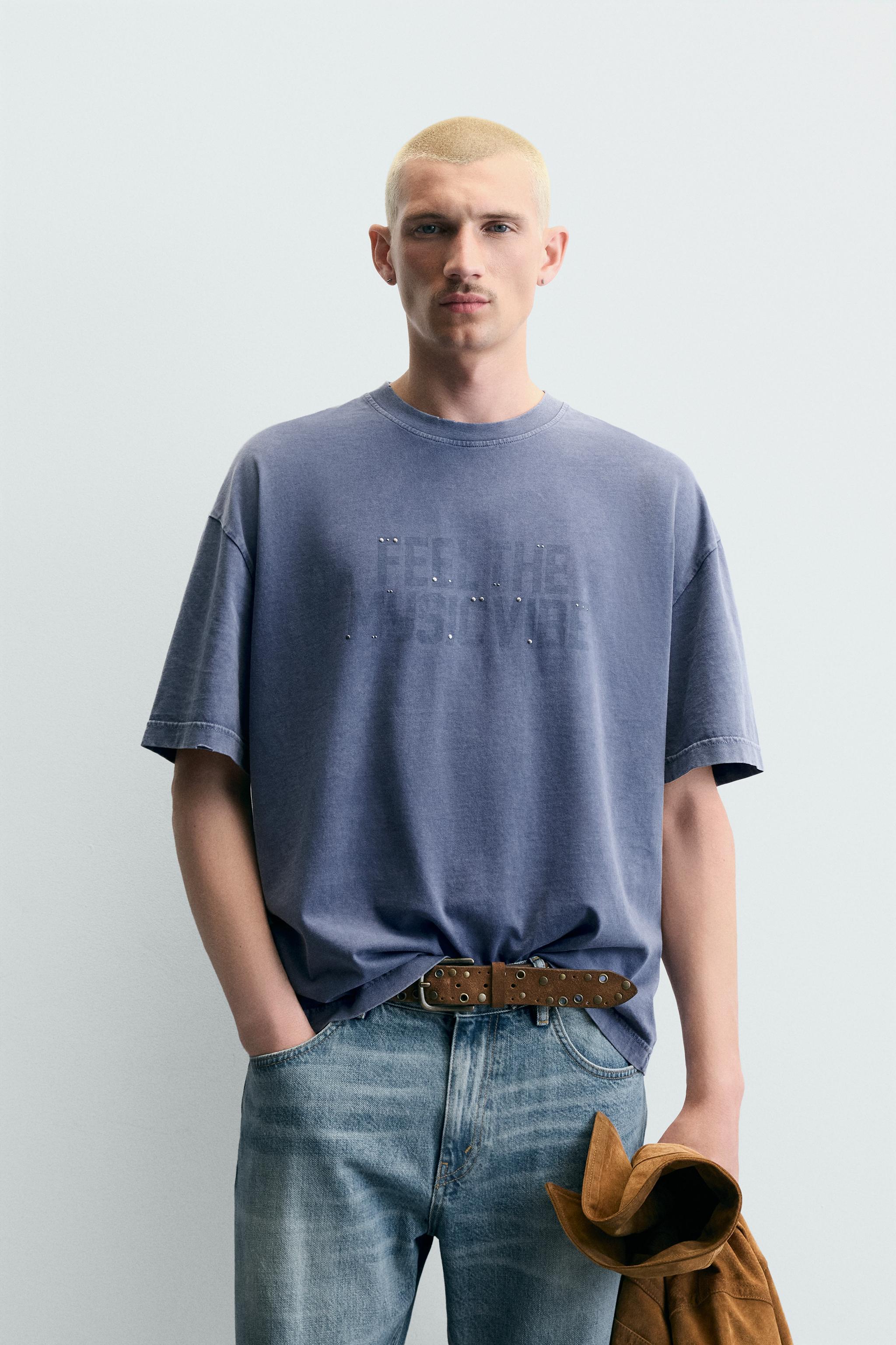 WASHED PRINTED T-SHIRT WITH STUDS