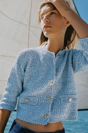 Zara FRENCH SLEEVE CARDIGAN - Sky blue