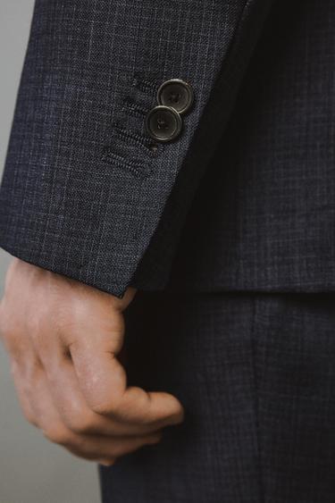 100% WOOL TEXTURED SUIT BLAZER - Navy blue by Zara - Image 4