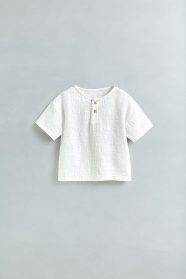 Zara COMBINATION TEXTURE HENLEY SHIRT - Oyster-white