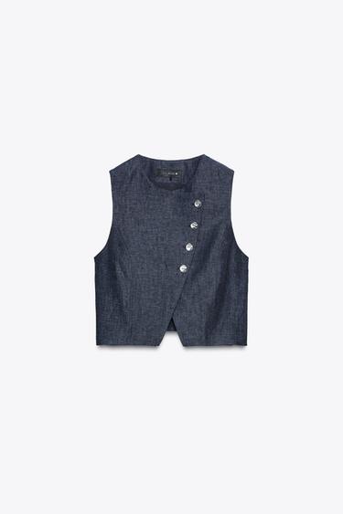 DOPPELREIHIGE WESTE AUS 100 % LEINEN - Indigoblau von Zara
