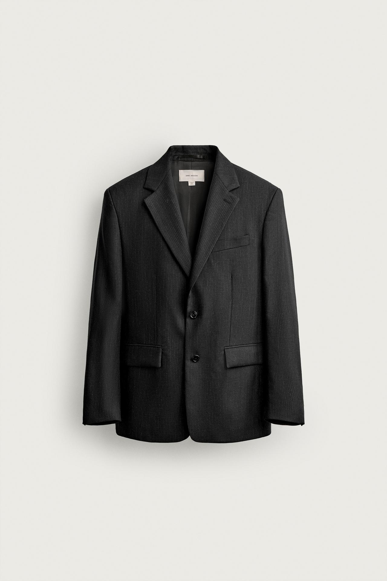 MANTECO® 100% WOOL STRIPED SUIT BLAZER — Anthracite grey