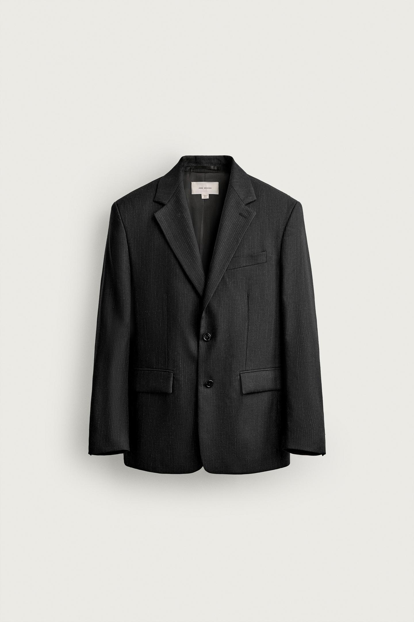 Мужской пиджак Zara 100% Wool Striped Suit Blazer Manteco®, цвет: Антрацитовый серый — фото 9