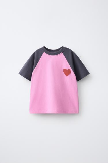 HEART RAGLAN SLEEVE T-SHIRT - Pink by Zara